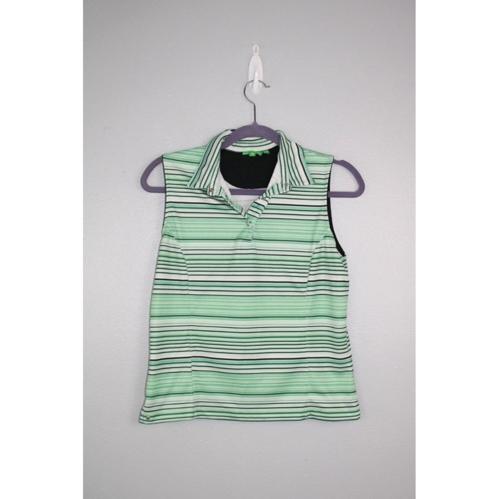 Tail Tech Golf Tank Top Womens M Kelly Green Striped Performance Sleeveless Snap